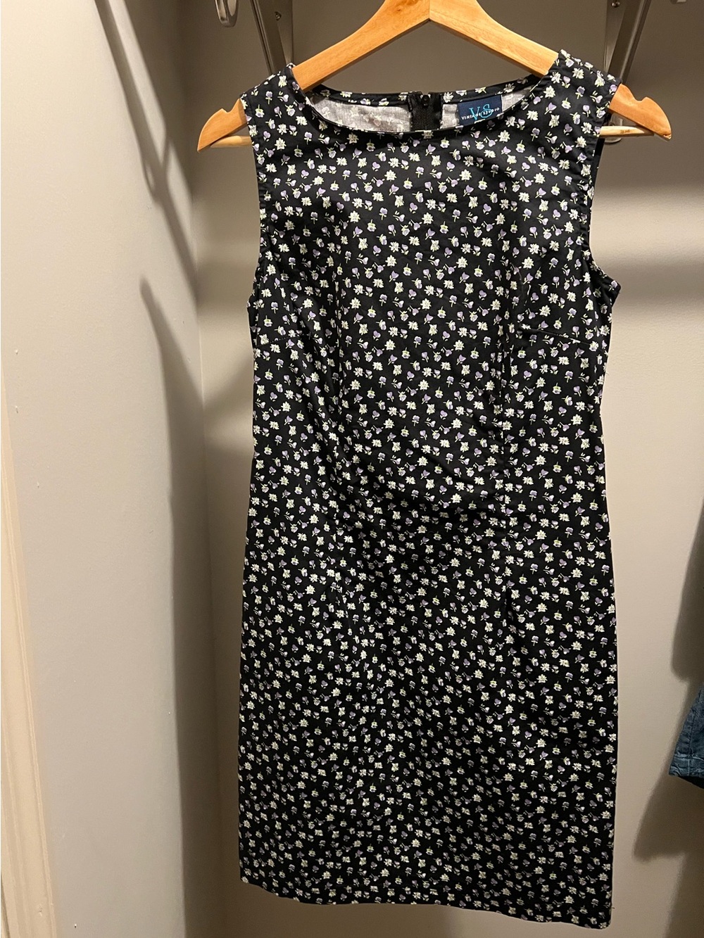 Vintage Black Floral Sheath Dress S